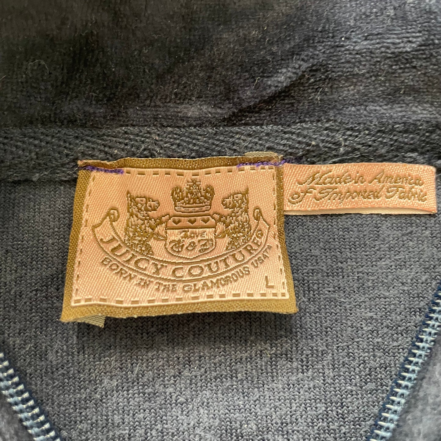 Vintage Juicy Couture Women's Navy Velour Zip-Up Track Jacket Performance Size L
