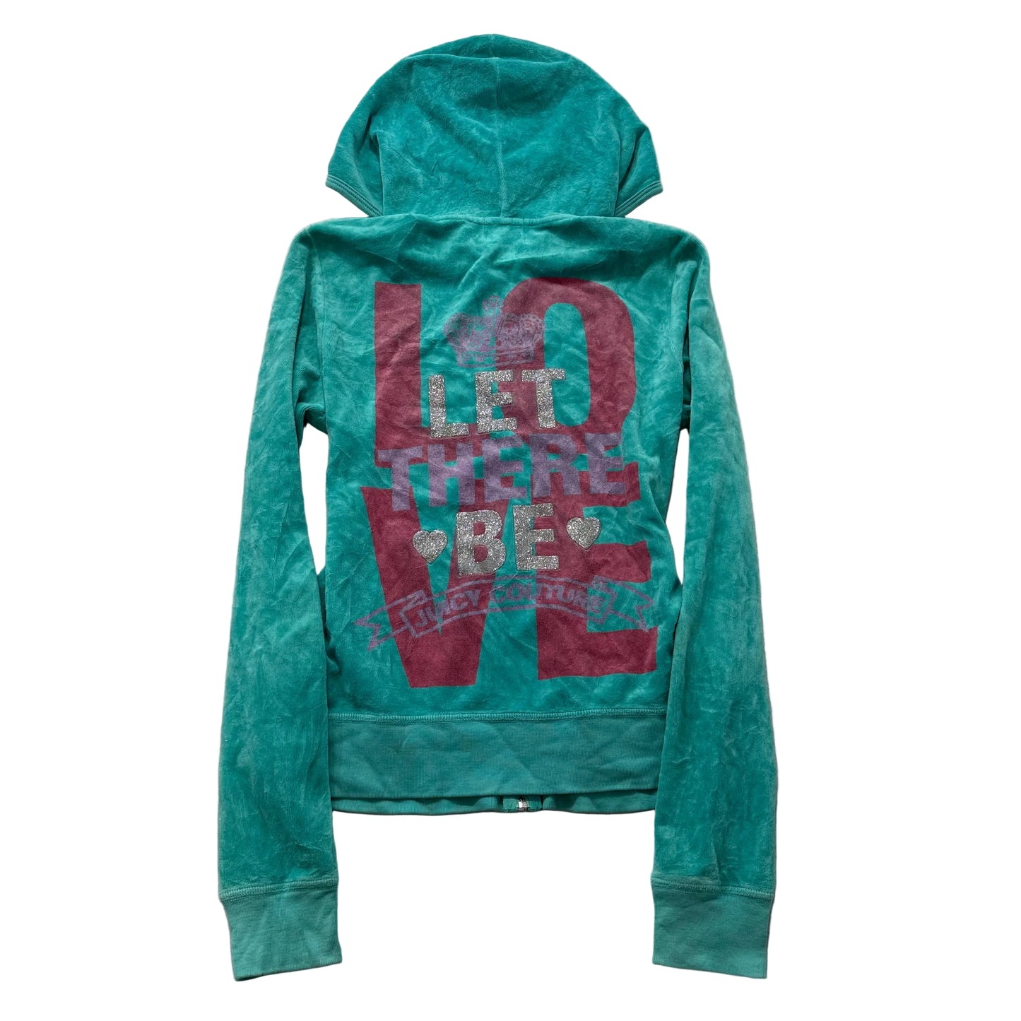 Vtg Juicy Couture “Let There Be Juicy Couture” Women's Teal Velour Hoodie Size L
