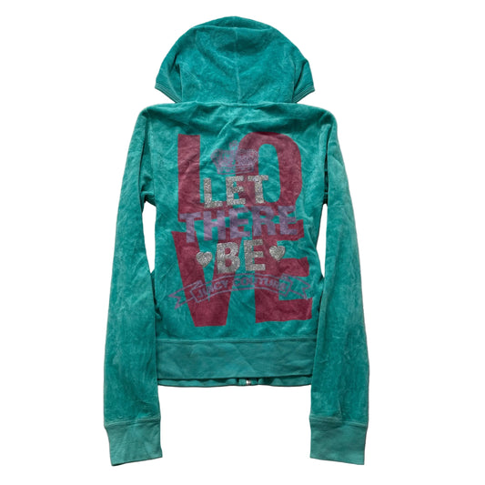 Vtg Juicy Couture “Let There Be Juicy Couture” Women's Teal Velour Hoodie Size L