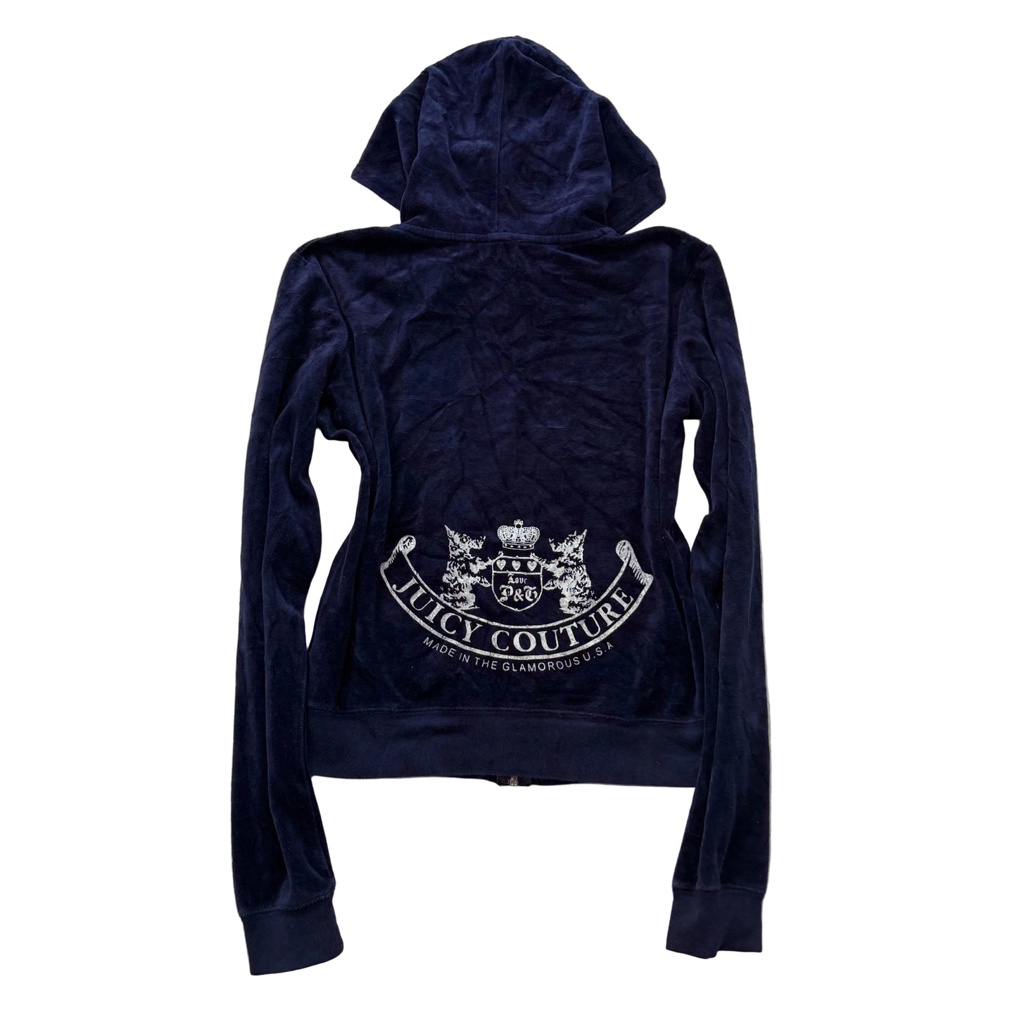 Vintage Juicy Couture Scottie Dogs Women's Navy Velour Hoodie Made In USA Size S