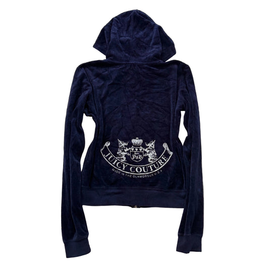 Vintage Juicy Couture Scottie Dogs Women's Navy Velour Hoodie Made In USA Size S