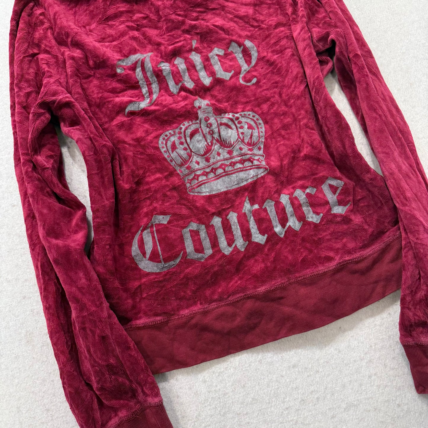 Juicy Couture Women's Maroon Velour Full Zip Hoodie Graphic Logo Preppy Size XL
