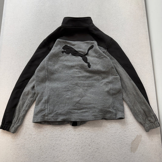 Puma Boy's Grey Black Fleece Full-Zip Jacket Stand Collared Pockets Logo Size M