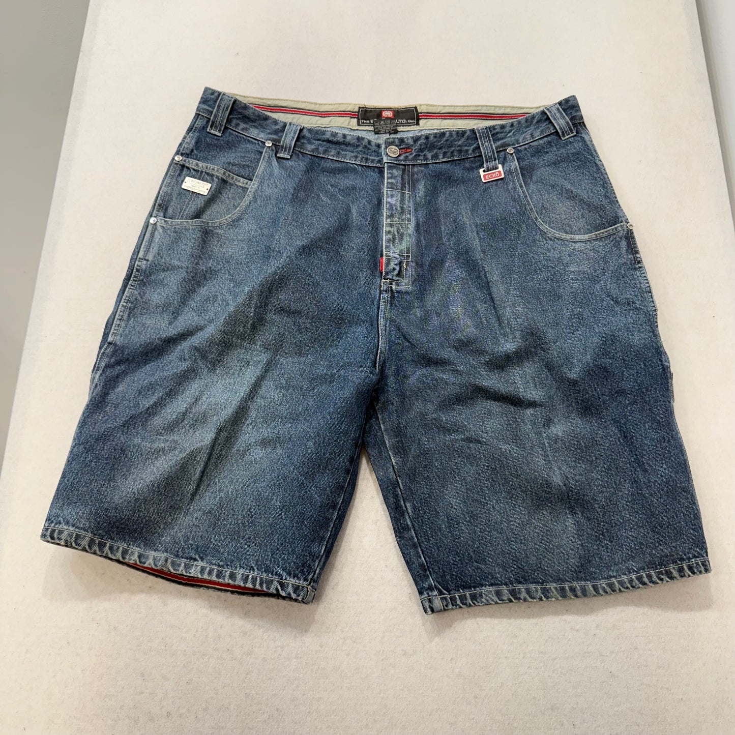 Ecko Unltd Men's Medium Blue Denim Baggy Carpenter Shorts Utility Pocket Size 42