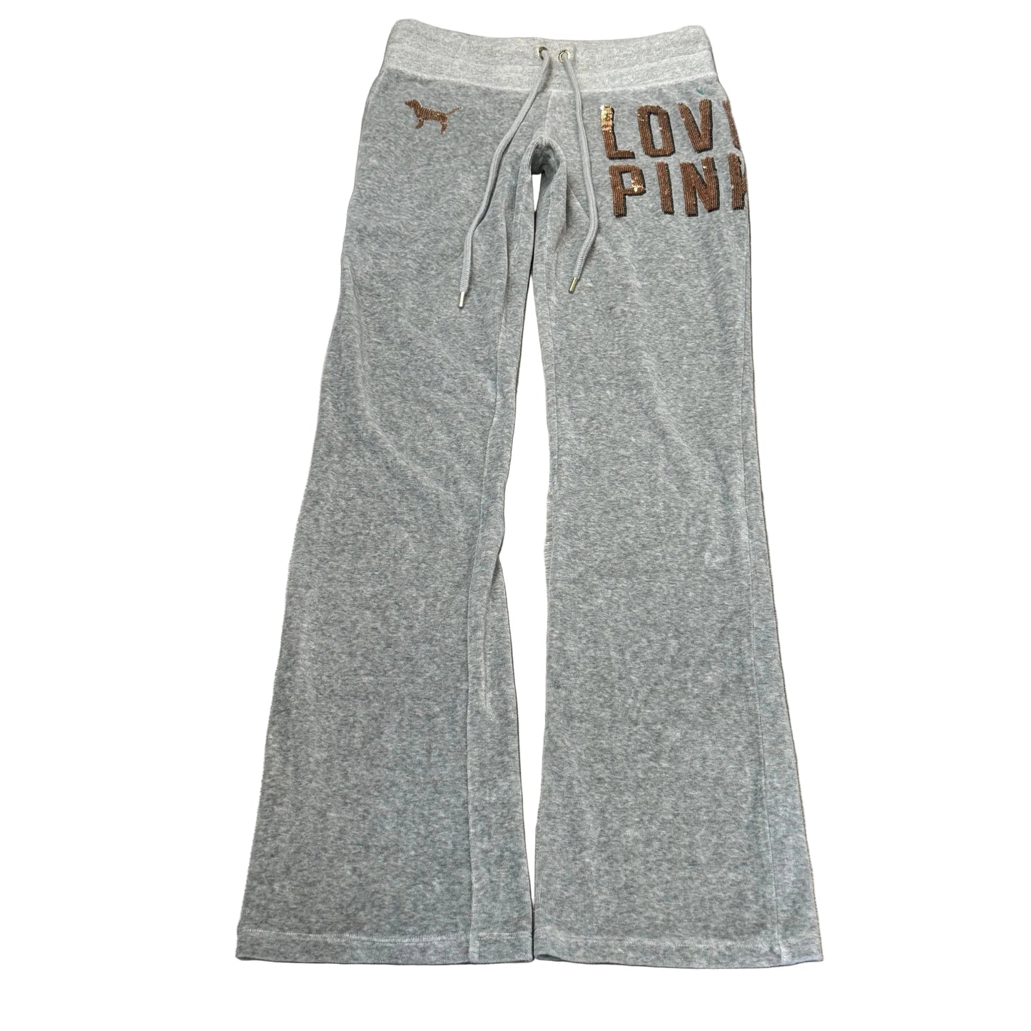 Victoria's Secret PINK Women's Gray Velour Flared Track Pant Sequin Logo Size XS