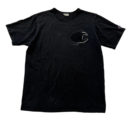 Champions Men's Faded Black Cotton T-Shirt Short Sleeves Crewneck Logo Size XL