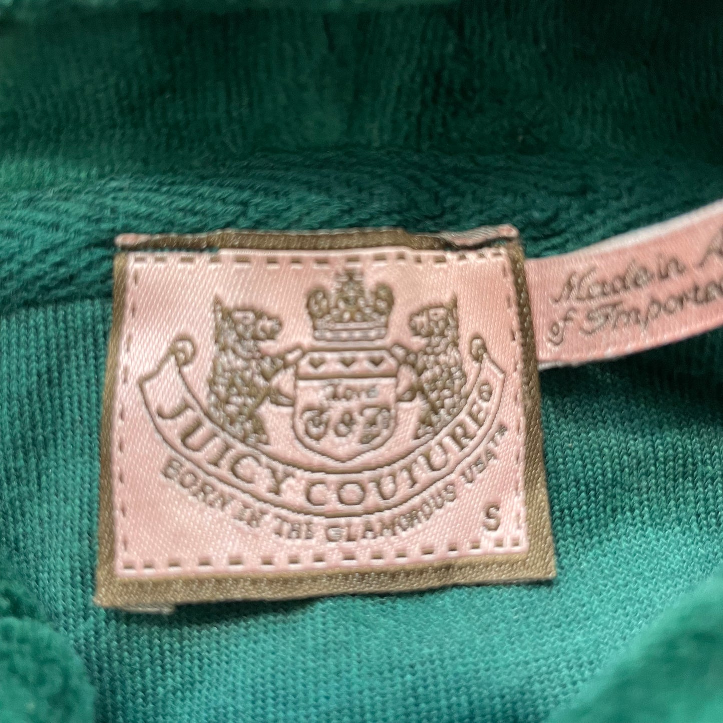 Vintage Juicy Couture Women's Dark Green Velour Zip-Up Hoodie Pockets Y2k Size S