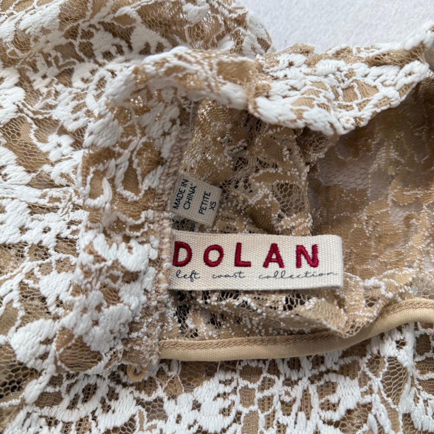 DOLAN khaki floral lace long sleeve top XS Petite - Clean Curriculums 
