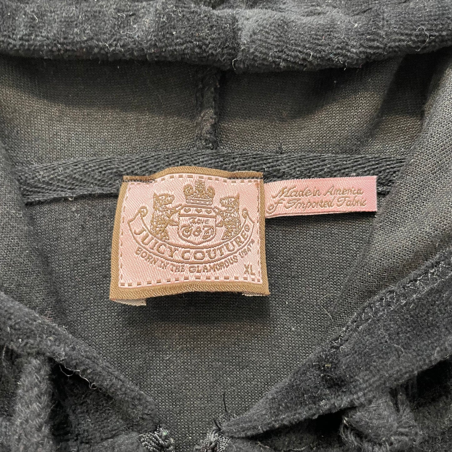 Juicy Couture Women's Black Velour Zip-Up Hoodie Drawstring Pockets Y2k Size XL