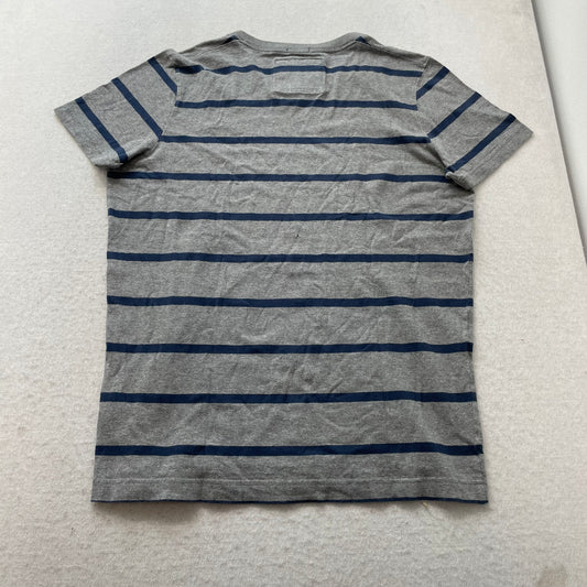 Abercrombie & Fitch Muscle T-Shirt Men Gray Blue Striped V-Neck Moose logo - 2XL
