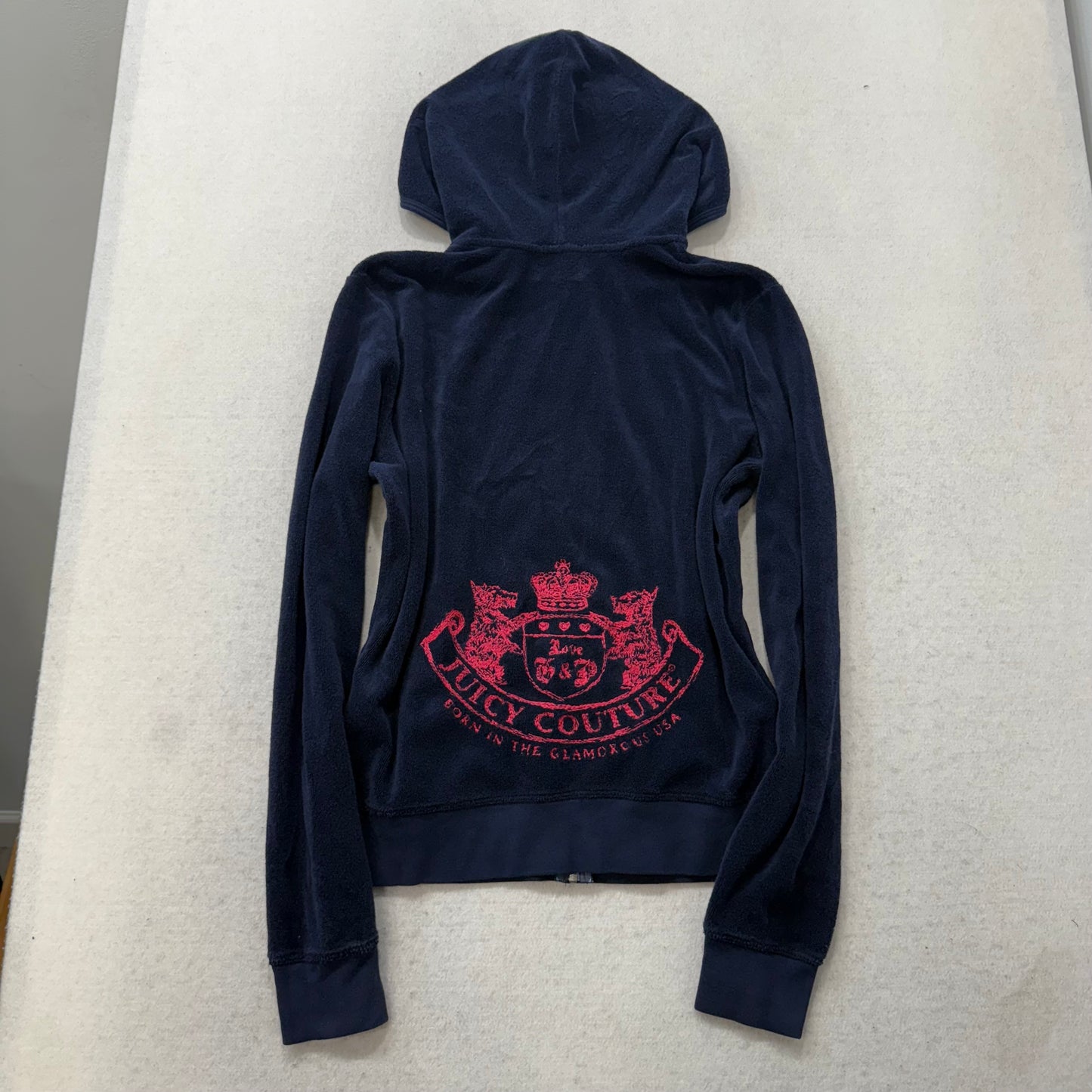 Juicy Couture Women's Navy Blue Terrycloth Full Zip Hoodie Graphic Logo Size XL