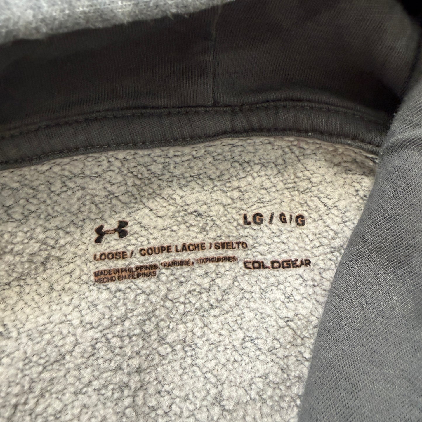 Under Armour Men's Grey Fleece Pullover Hoodie Drawstring Pockets Logo Size L