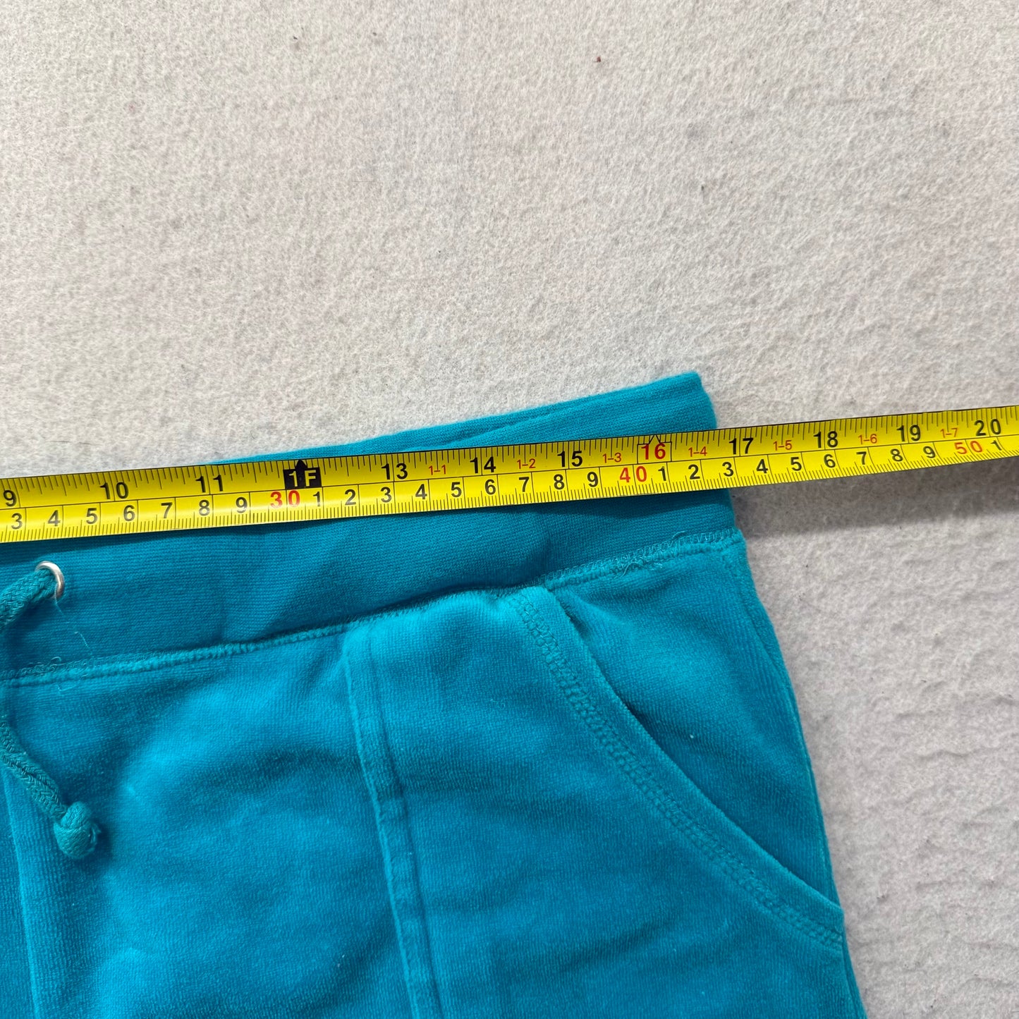 Juicy Couture Women Aqua Blue Velour Flared Track Pant Drawstring Pocket Size XL