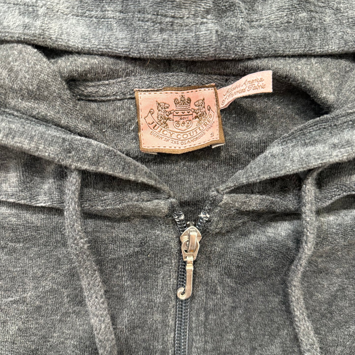 Vtg Juicy Couture Womens Charcoal Grey Velour Tracksuit Set Hoodie & Pant Size S