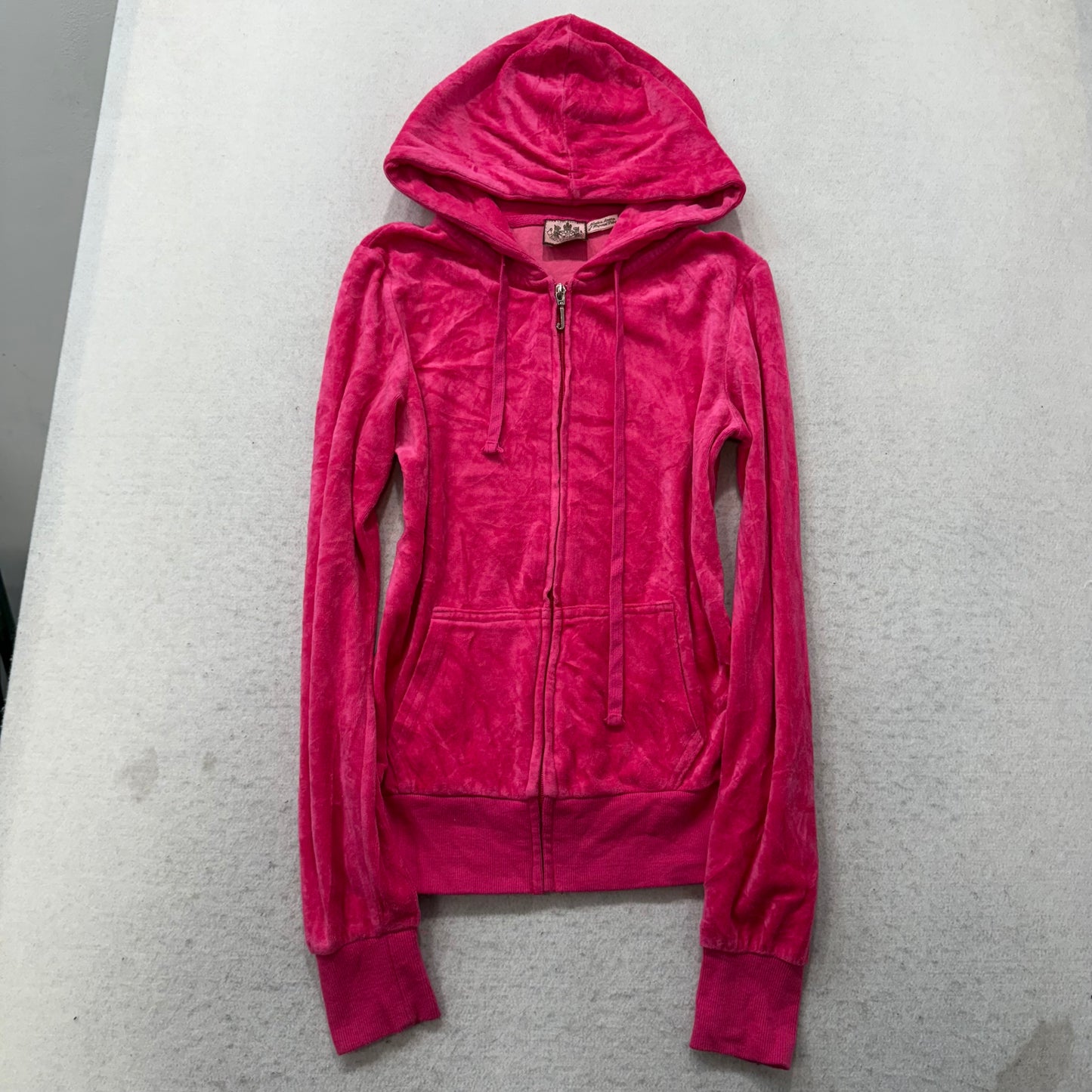 Vintage Juicy Couture Scottie Dogs Women's Pink Velour Hoodie Rhinestones Size S