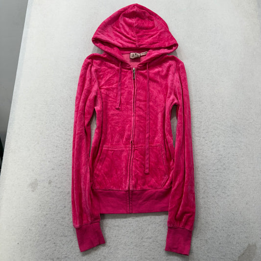 Vintage Juicy Couture Scottie Dogs Women's Pink Velour Hoodie Rhinestones Size S