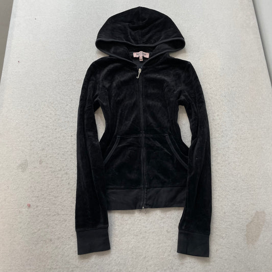 Juicy Couture Scottie Dogs Women's Black Velour Zip-Up Hoodie Rhinestones Size S