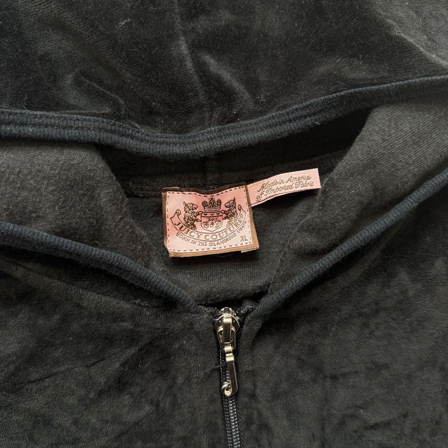 Juicy Couture Women's Black Velour Full Zip Hoodie Loungewear Pocket Y2k Size XL