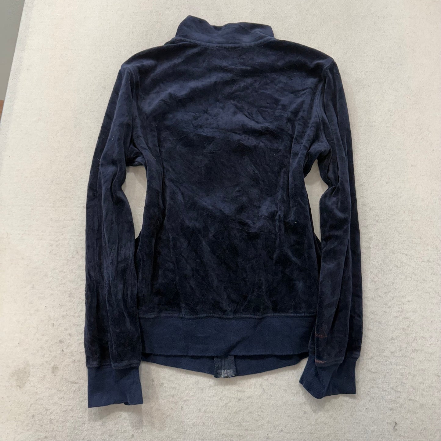 Juicy Couture Women Navy Velour Tracksuit Set Track Jacket & Flare Pant Size M/L