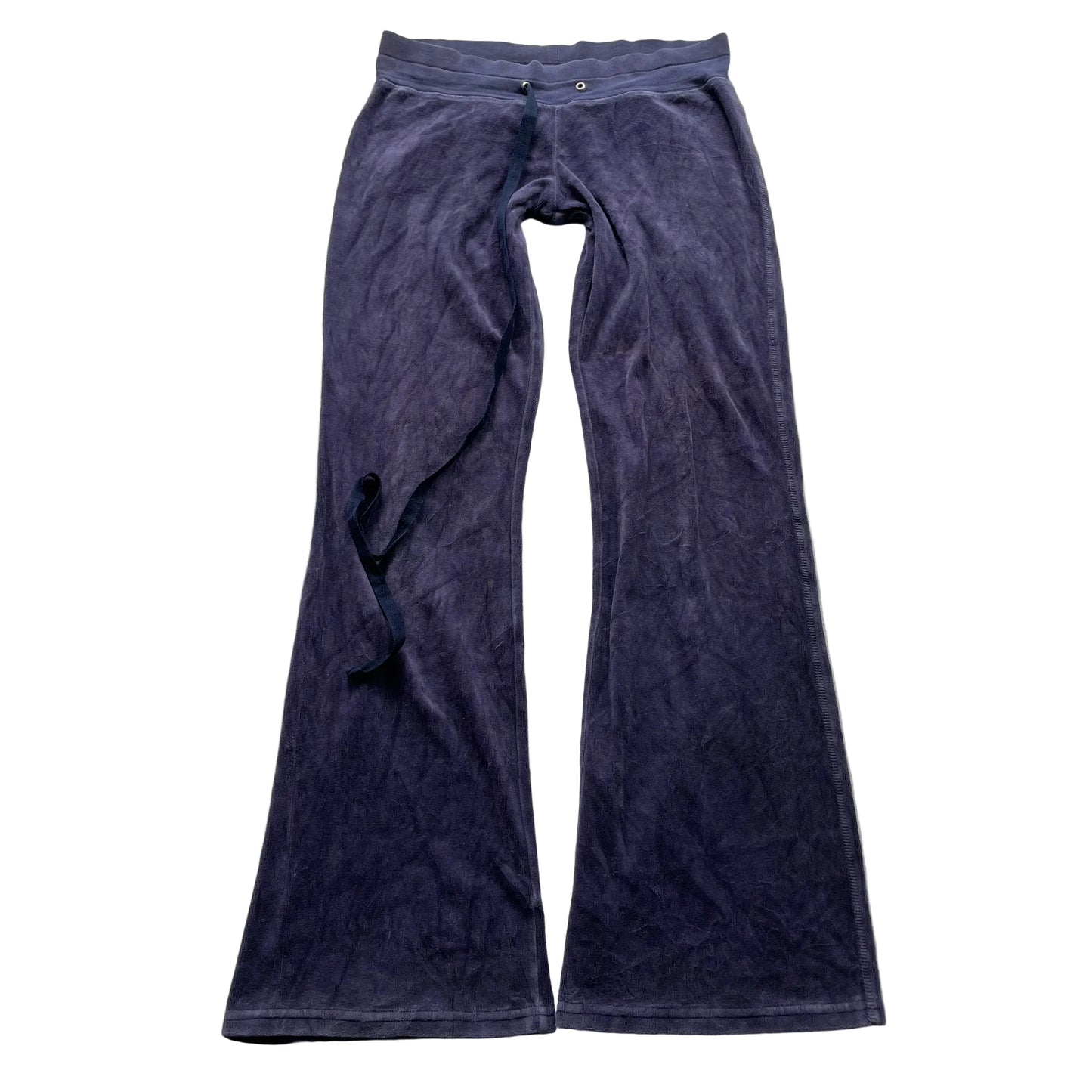 Vintage Juicy Couture Women's Navy Velour Flared Track Pants Snap Pockets Size S