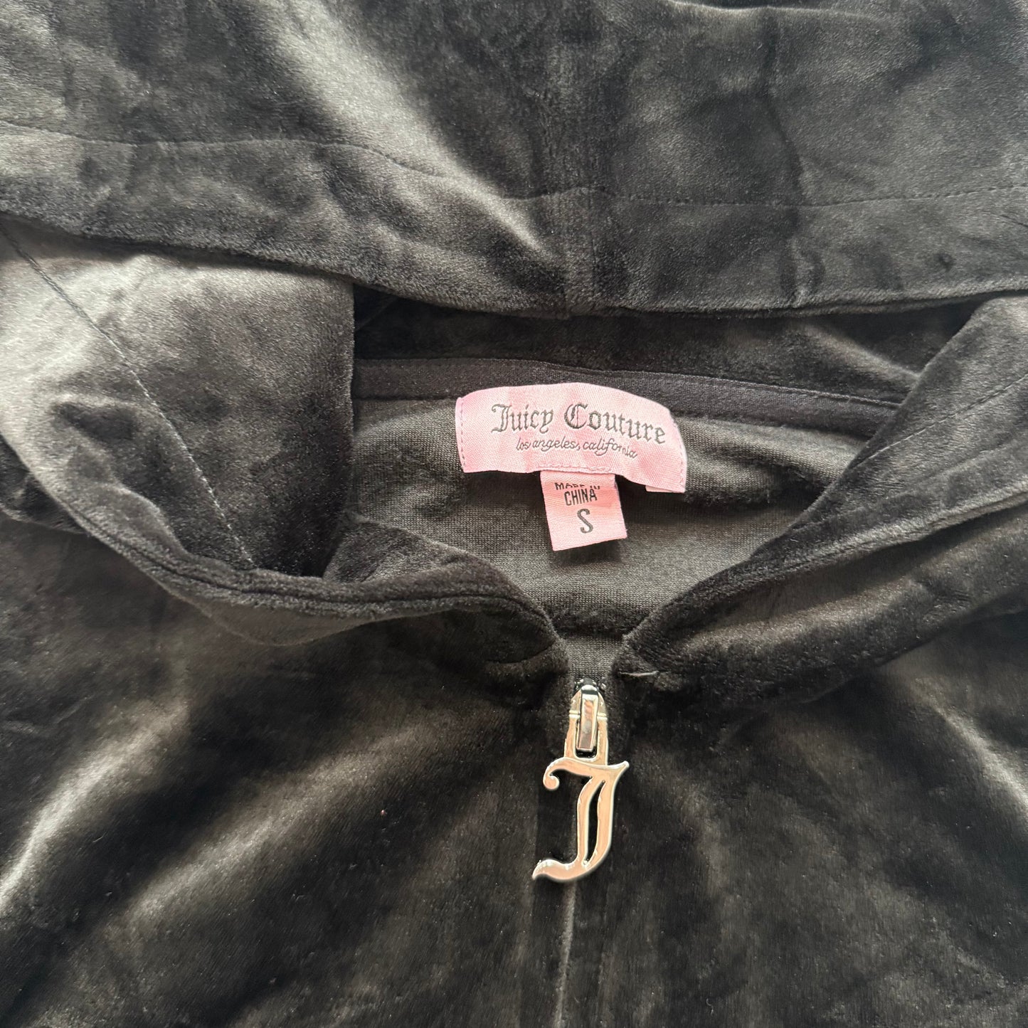 Juicy Couture Women's Black Velour Full Zip Hoodie Rhinestones Logo Y2K Size S