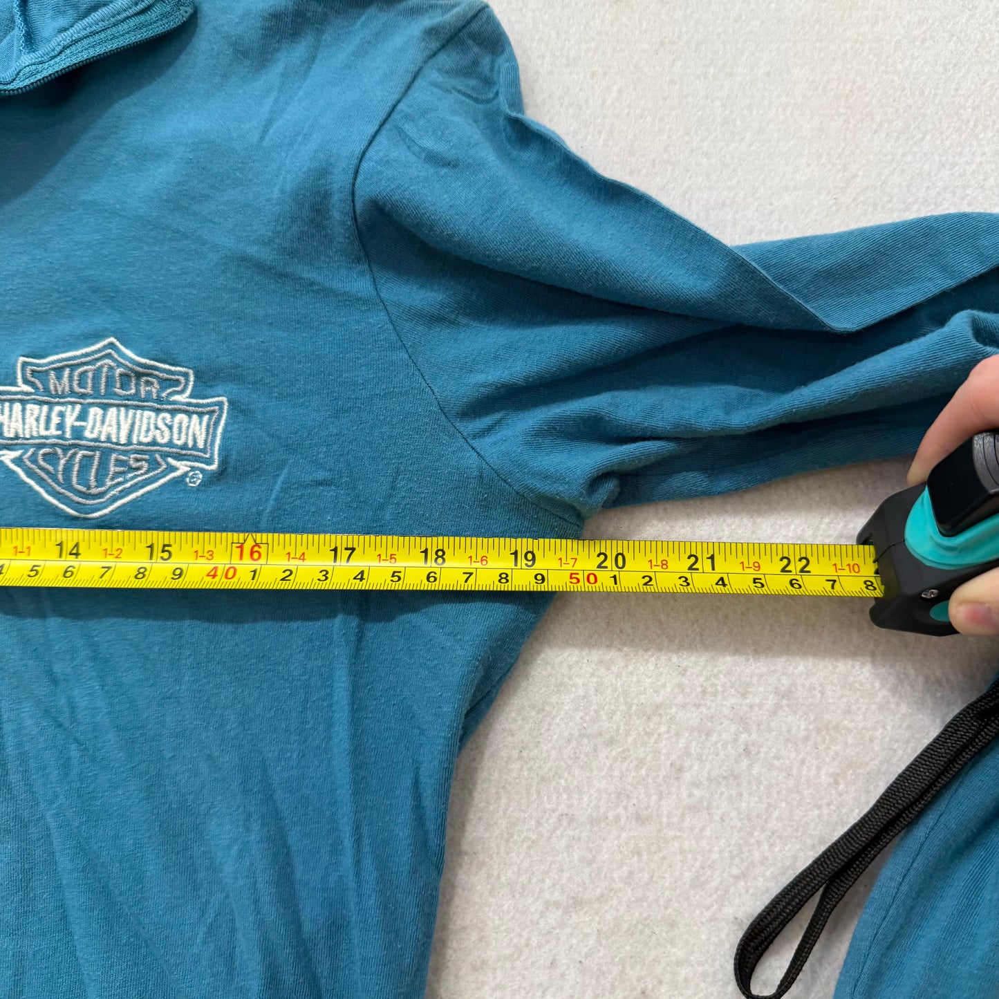 Harley Davidson Women's Teal Blue Cotton Pullover Shirt Quarter Zip Logo Size L