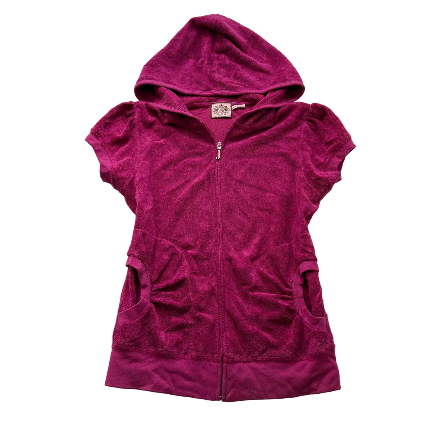 Juicy Couture Women's Hot Pink Terry Cloth Zip-Up Hoodie Short Sleeve Size M
