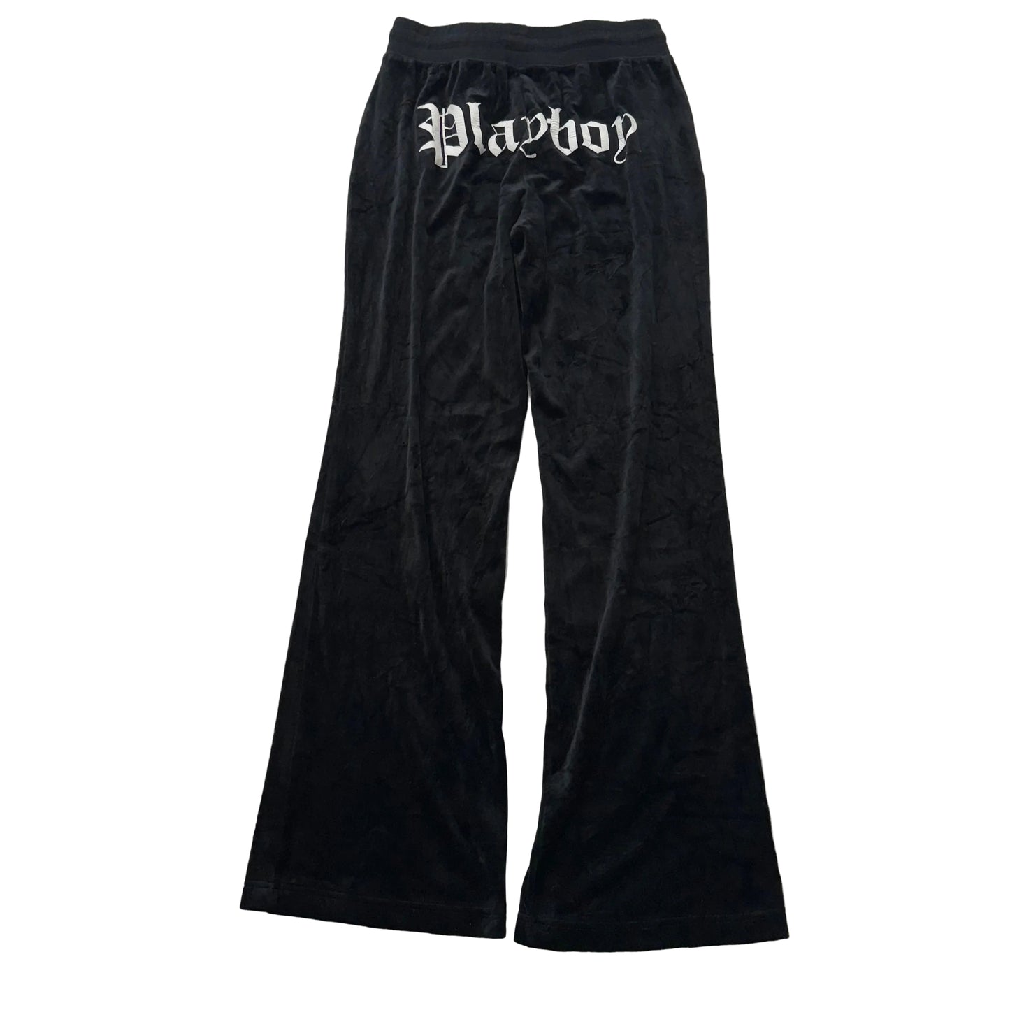Playboy Women's Black Velour Flare Track Pant Drawstring Rhinestone logo Size XS