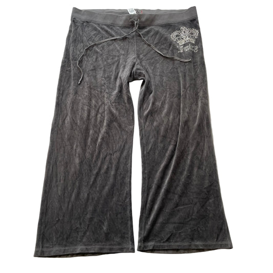 Juicy Couture Womens Charcoal Gray Velour Wide Leg Track Pant Drawstring Size 1X