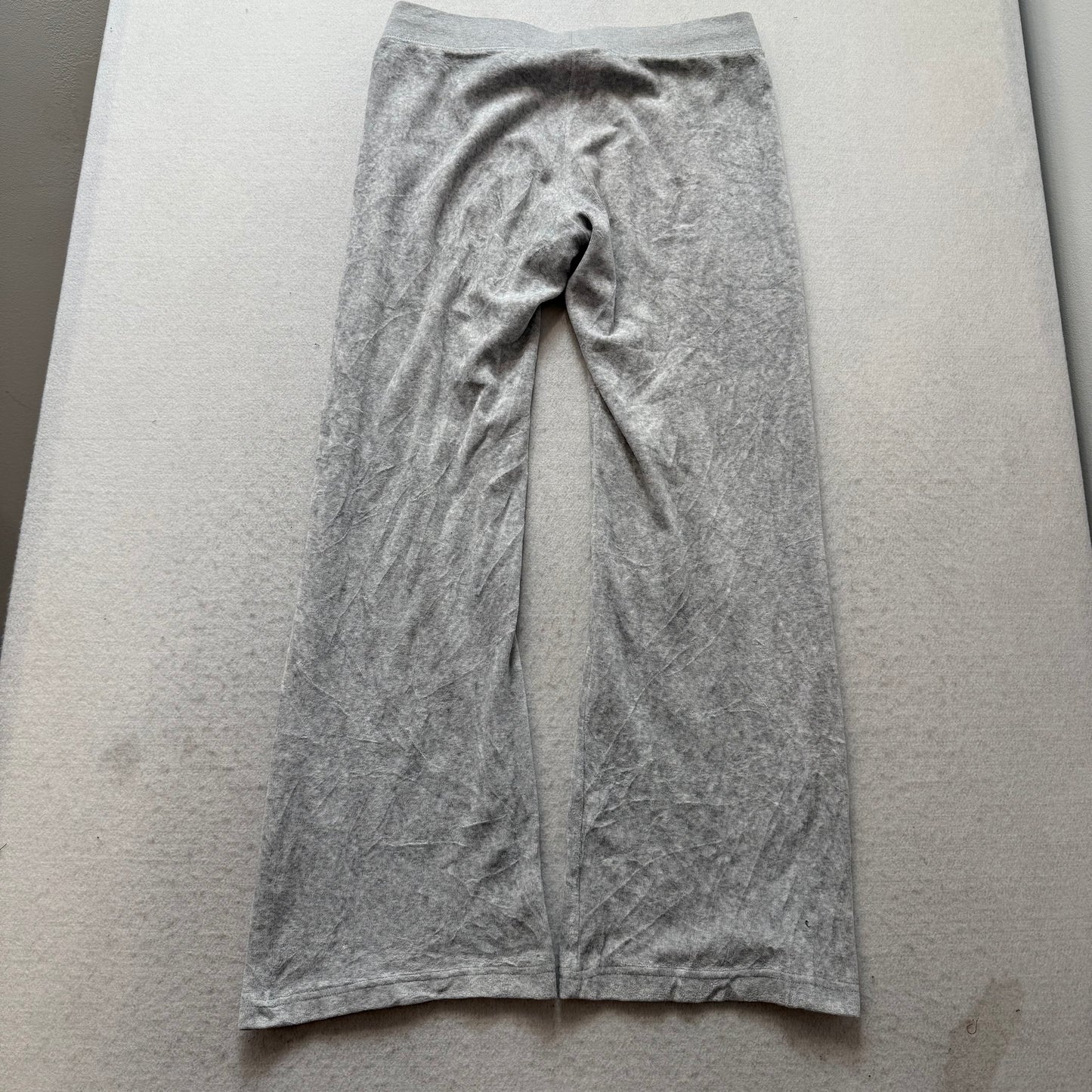 Juicy Couture Women Gray Velour Wide Leg Flared Track Pant Loungewear Y2K Size M