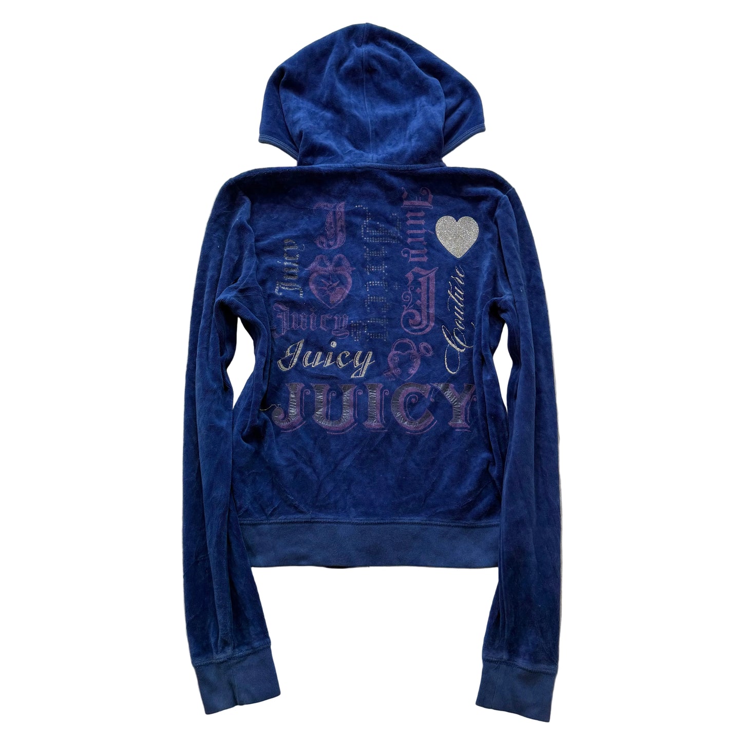 Vintage Juicy Couture Womens Royal Blue Velour Zip Up Hoodie Graphic Logo Size L