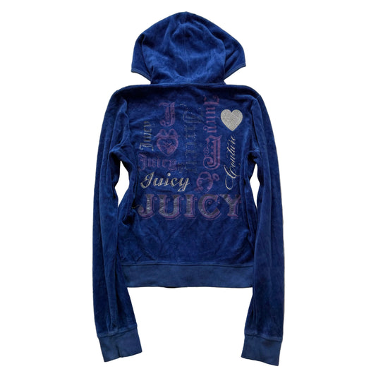 Vintage Juicy Couture Womens Royal Blue Velour Zip Up Hoodie Graphic Logo Size L