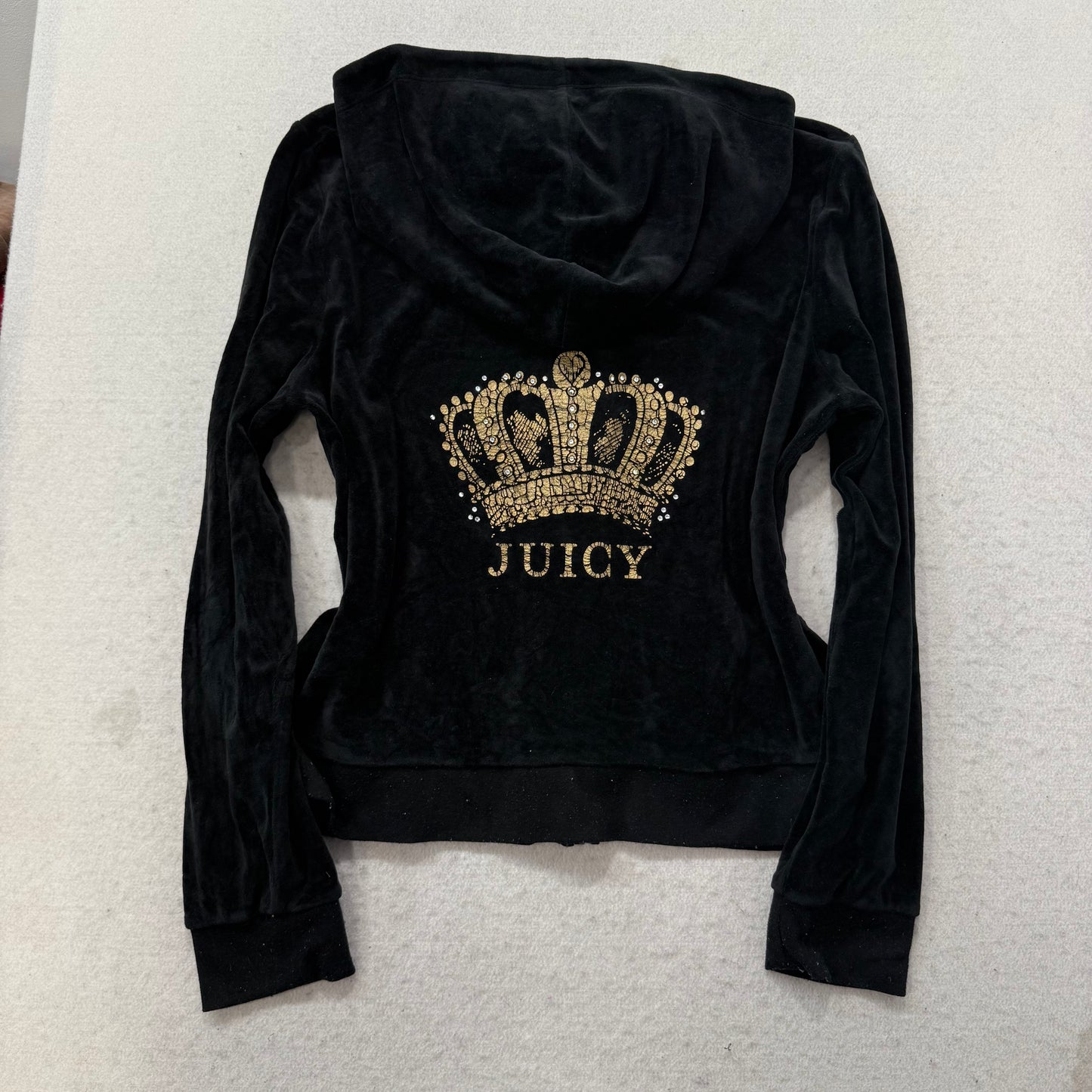 Juicy Couture Women's Black Velour Tracksuit Set Hoodie & Pant Crown Logo Size L