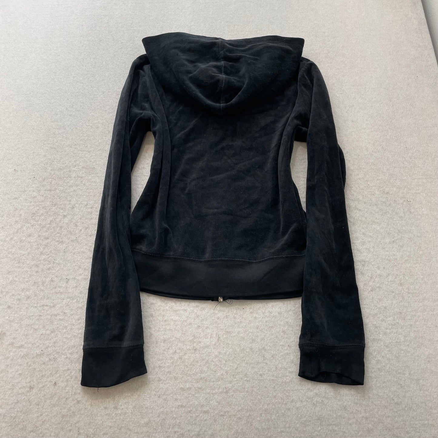 Juicy Couture Women's Black Velour Full Zip Hoodie Pockets Loungewear Y2k Size M