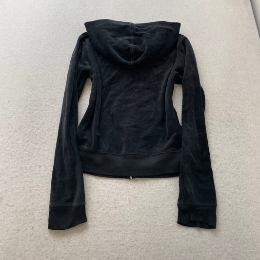 Juicy Couture Women's Black Velour Full Zip Hoodie Pockets Loungewear Y2k Size M