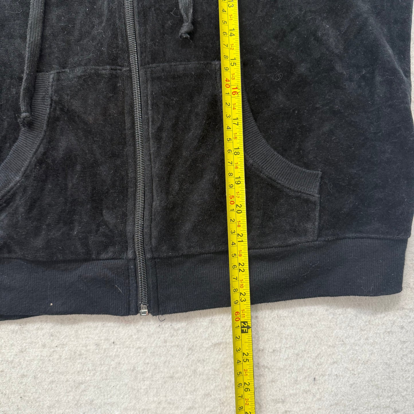 Juicy Couture Women's Black Velour Zip-Up Hoodie Drawstring Pockets Y2k Size XL