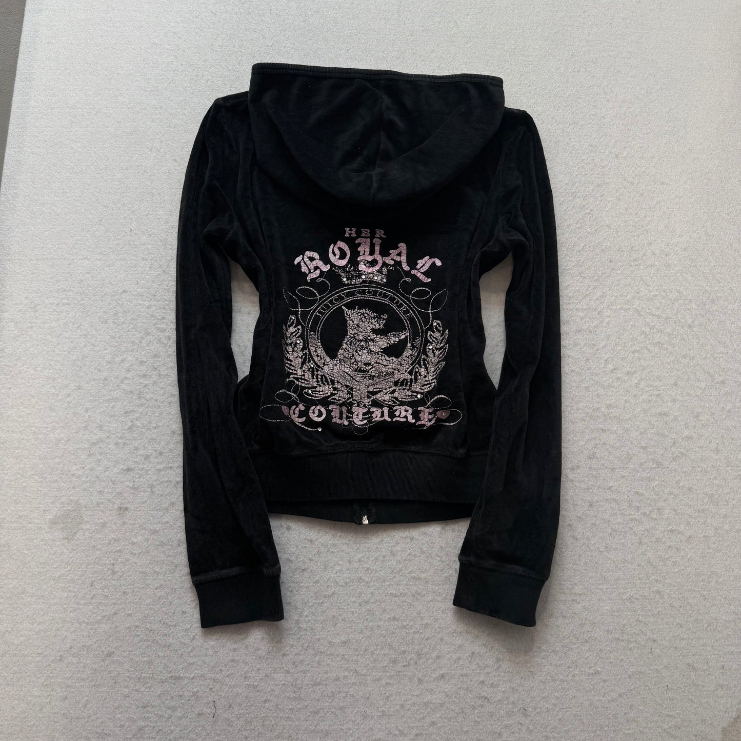 Vintage Juicy Couture Her Royal Couture Womens Black Velour Hoodie & Pant Size S