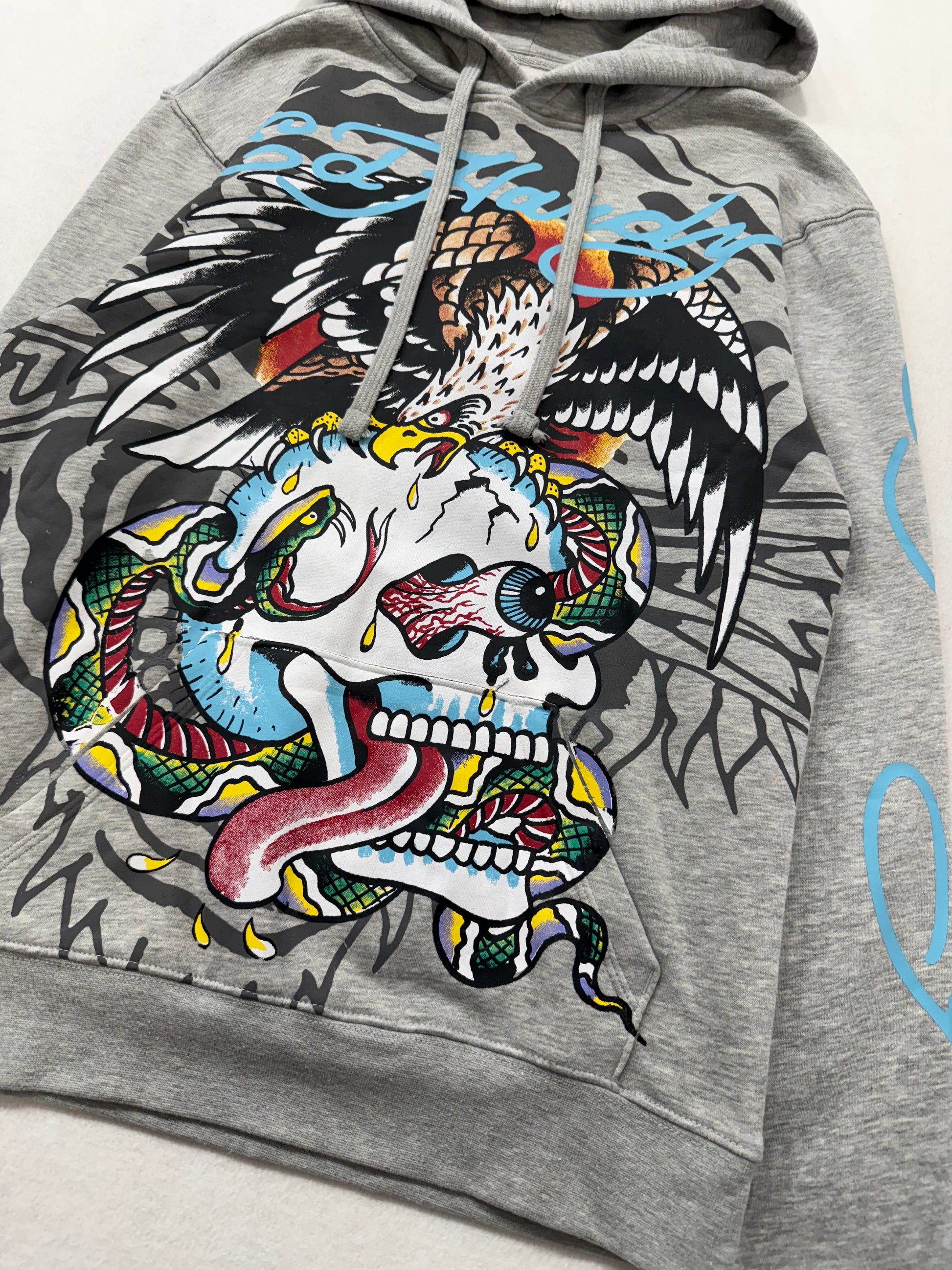 ED HARDY “Flying Skull” GREY PULLOVER HOODIE - Clean Curriculums 