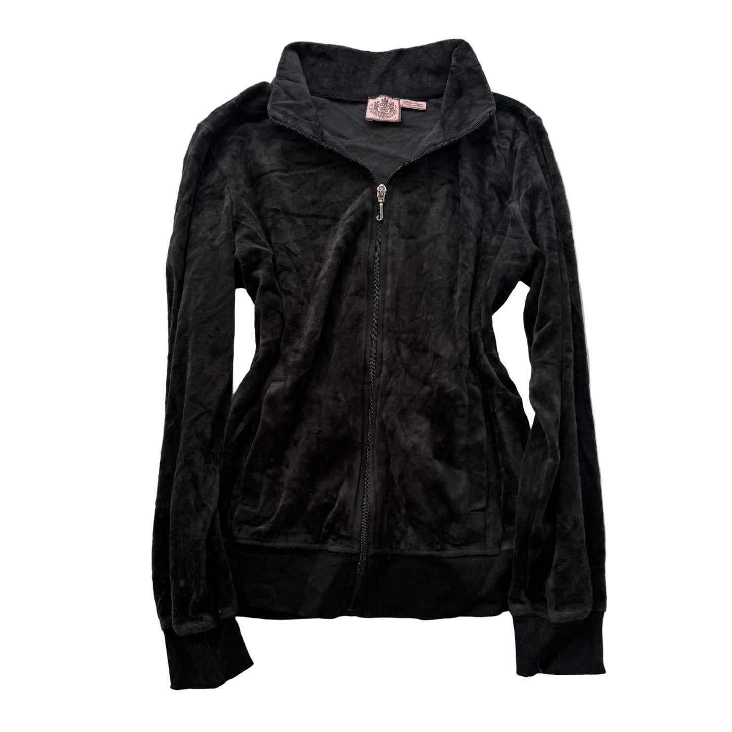 Vintage Juicy Couture Women's Faded Black Velour Zip Up Track Jacket Y2K Size L