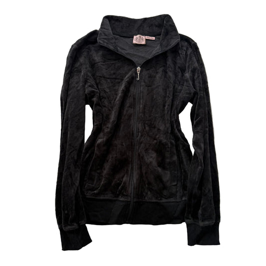 Vintage Juicy Couture Women's Faded Black Velour Zip Up Track Jacket Y2K Size L