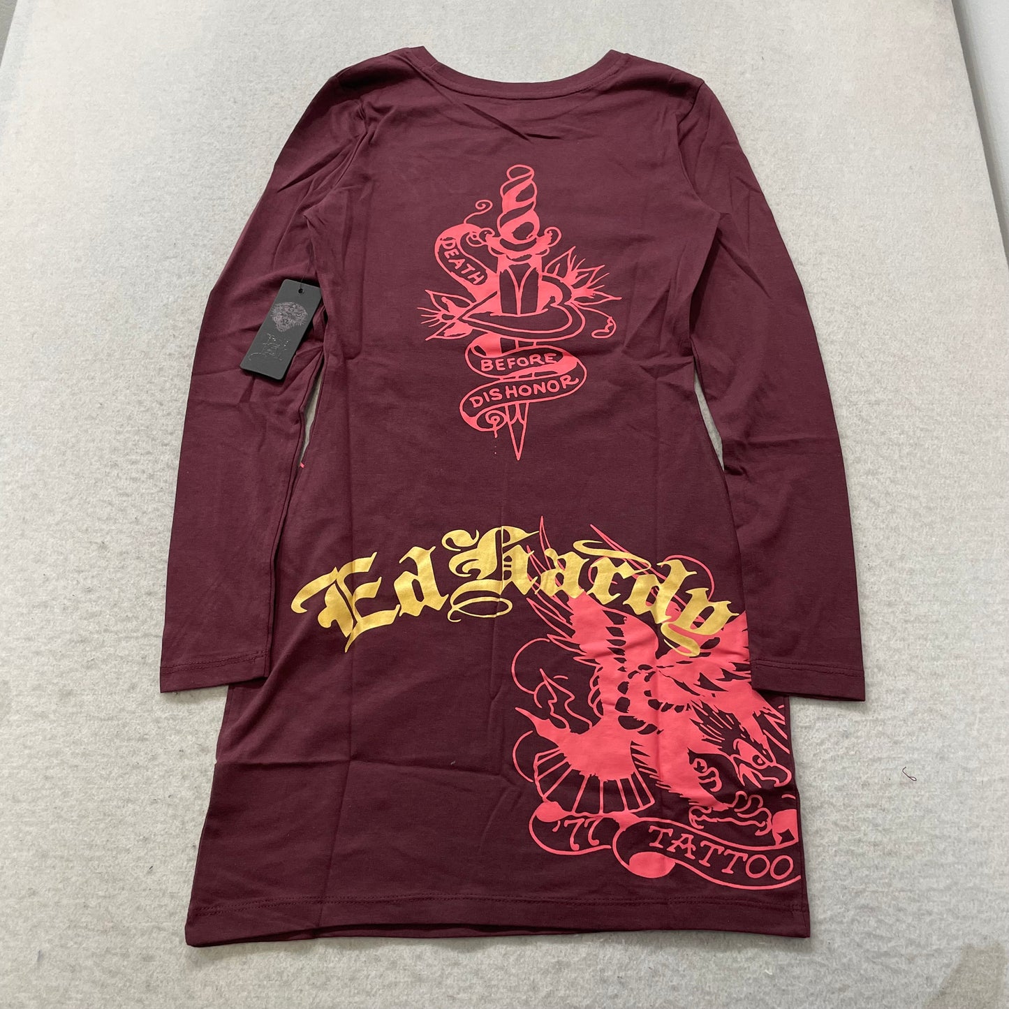 Ed Hardy Panther Dagger Death Before Dishonor Women's Burgundy Mini Dress Size S