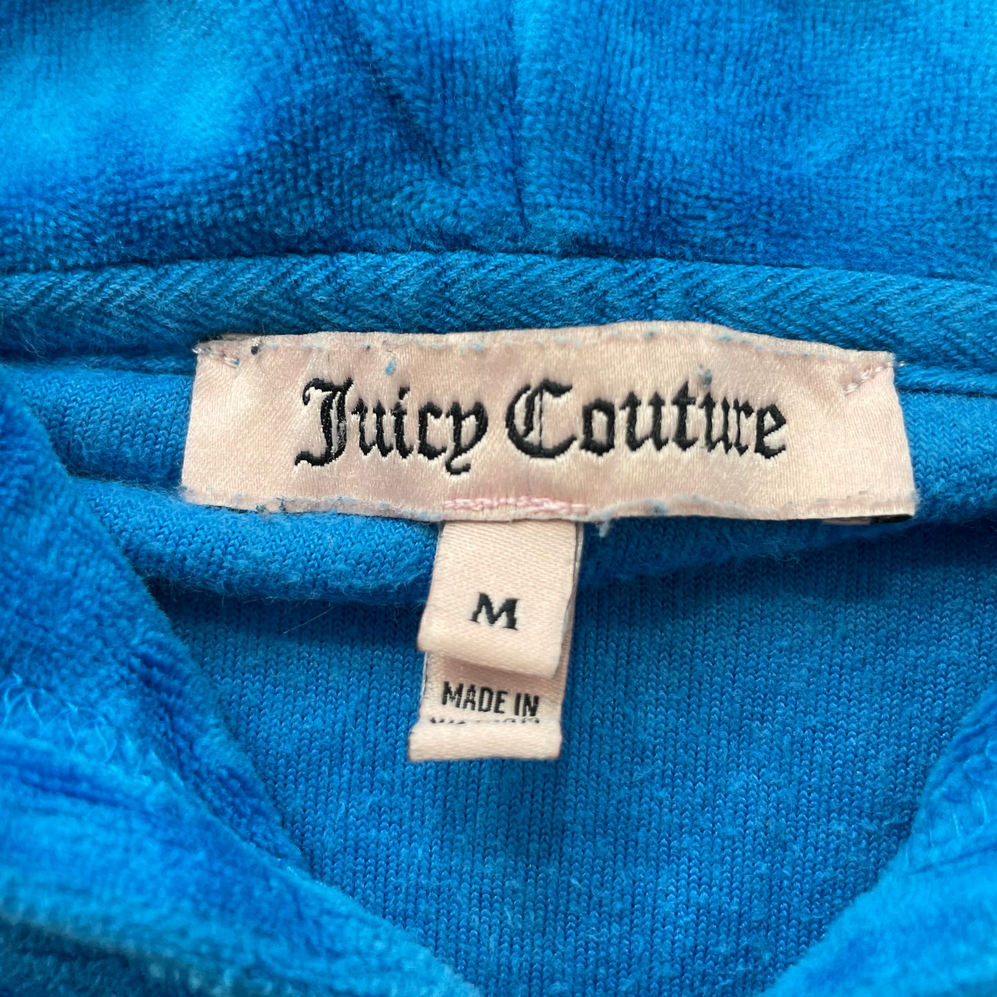 Juicy Couture Women's Cobalt Blue Velour Zip-Up Hoodie Loungewear Pockets Size M