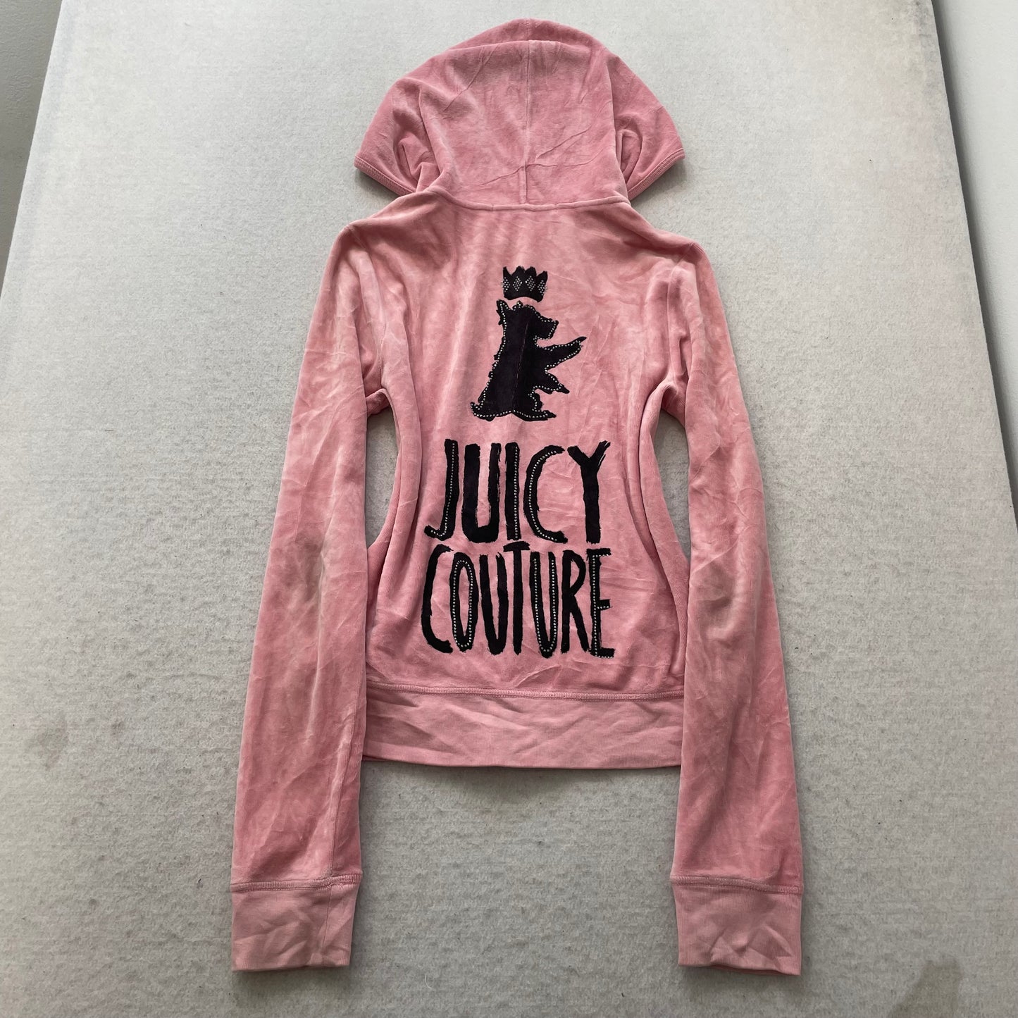 Juicy Couture Women Pink Velour Zip-Up Hoodie Loungewear Scottie Dog Logo Size M