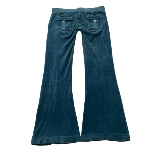 Juicy Couture Womens Dark Petrol Blue Velour Flare Track Pant Snap Pocket Size P