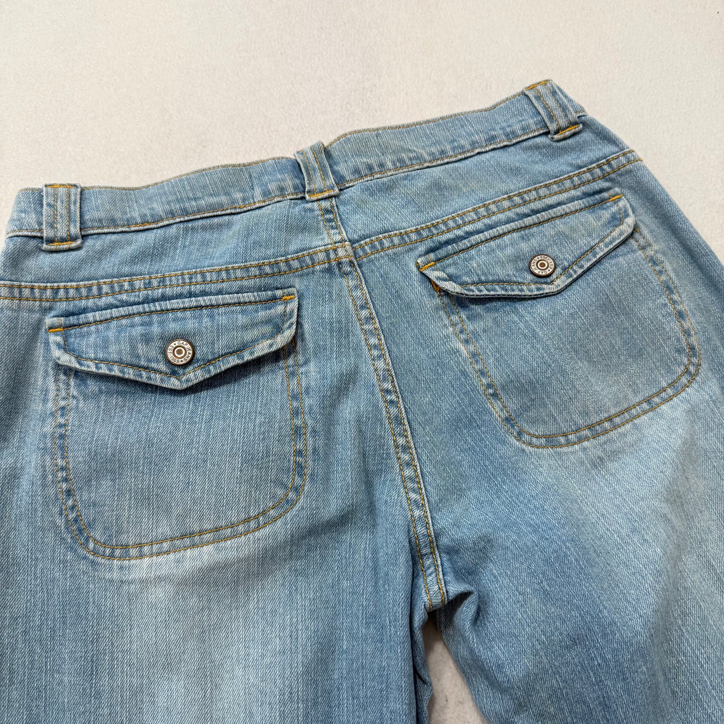 Gap Long and Lean Women's Blue Denim Slim Bootcut Jeans Embroidered Rose Size 14