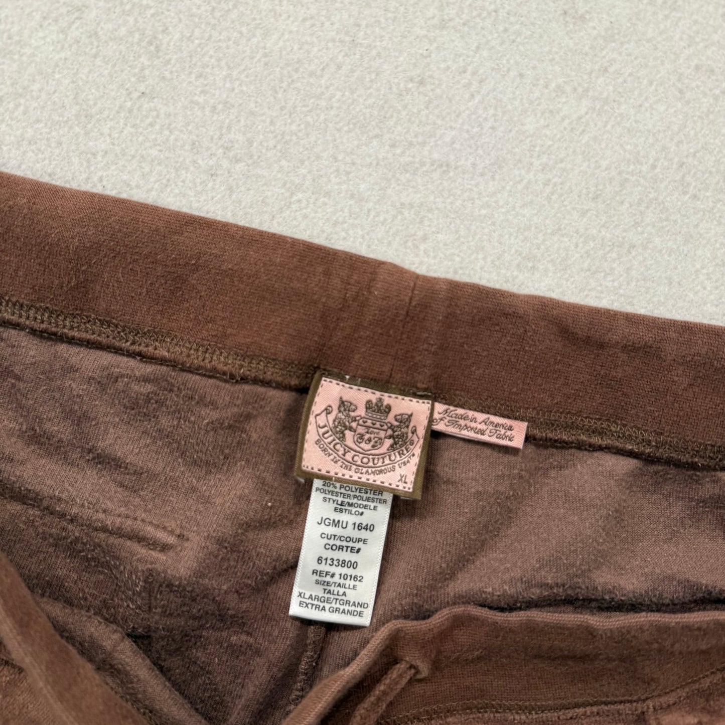 Juicy Couture Brown Velour Flare Track Pants Drawstring Pockets Low Rise Size XL