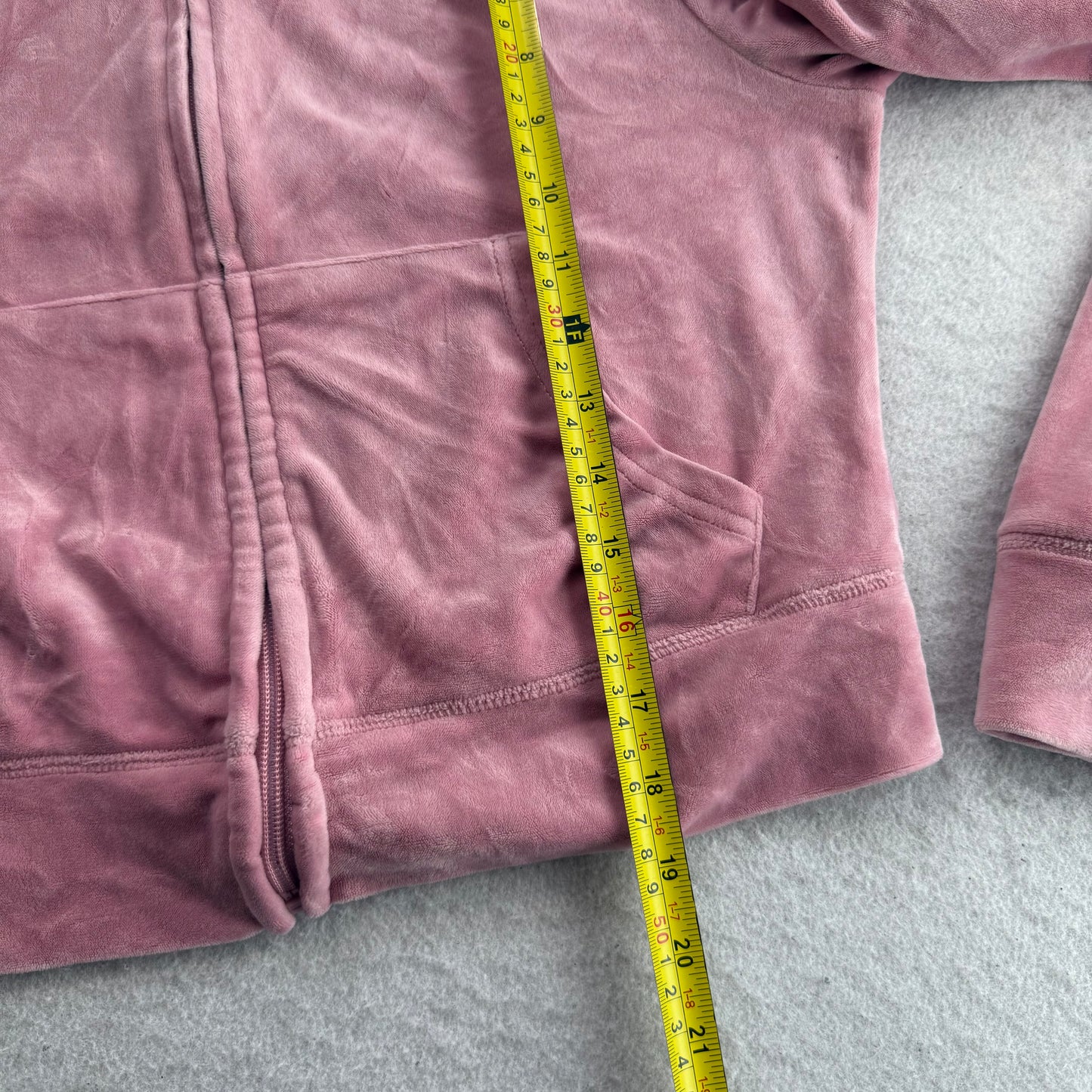 Juicy Couture Women's Pink Velour Zip-Up Cropped Hoodie Rhinestone Logo Size M