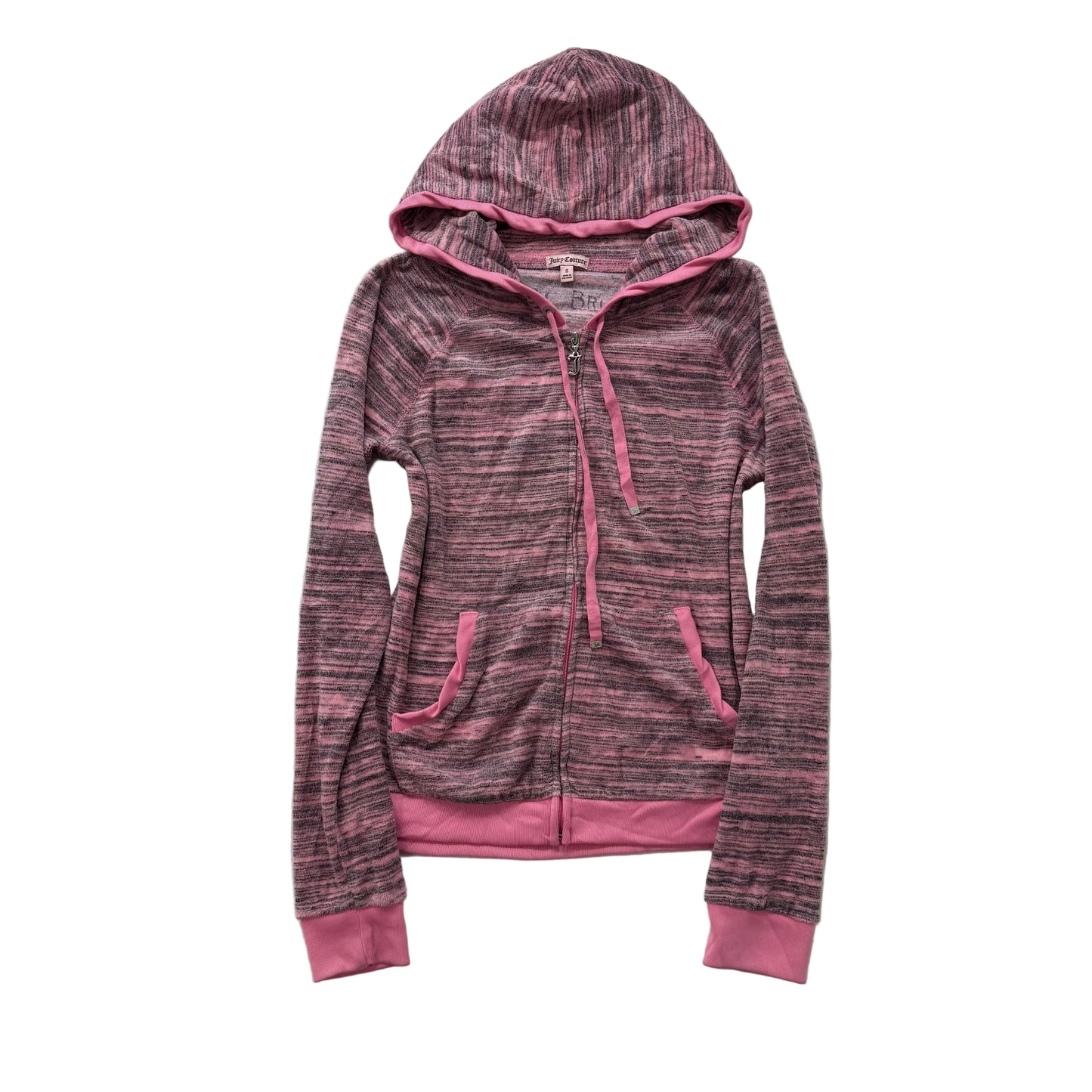 Vintage Juicy Couture Women's Heathered Pink Gray Velour Full Zip Hoodie Size S