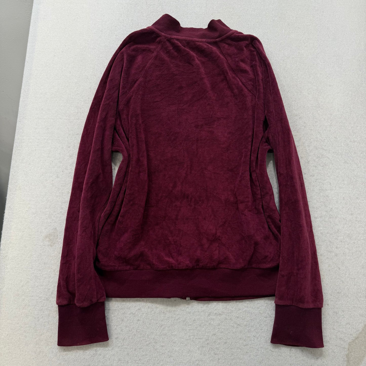 Bebe Sport Women's Burgundy Velour Zip-Up Track Jacket Embroidered Logo Size XL