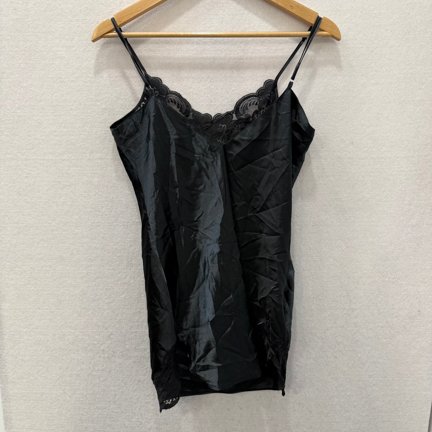 Victoria's Secret Black Lingerie Slip Dress Satin Chemise Slip Lace Size S